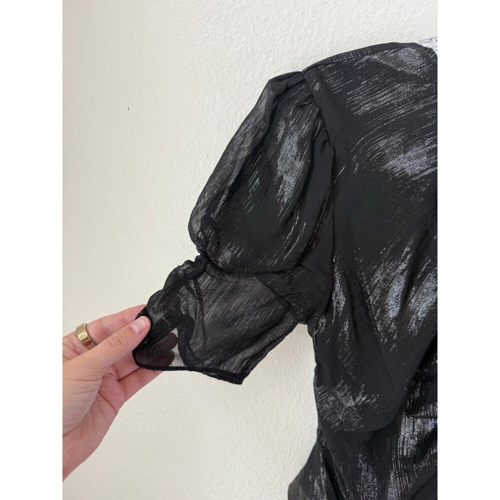 Frame Ruched Sleeve Keyhole Top Nior Black Size Small - Picture 5 of 8